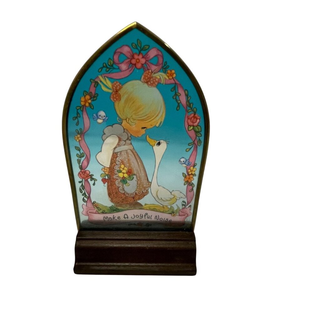 Vintage Precious Moments Arch Plaque 6 1/2" Make A Joyful Girl Goose Wood